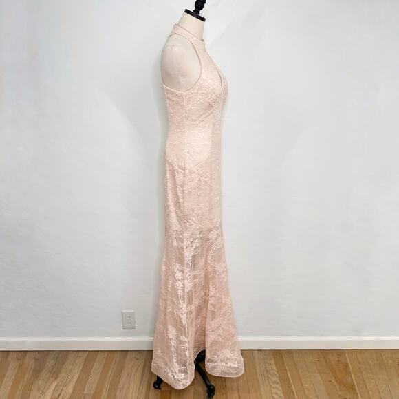 NWT XSCAPE Lace Mermaid Gown Blush Halter Formal Bridesmaid Prom Dress Size 12 - Picture 6 of 14